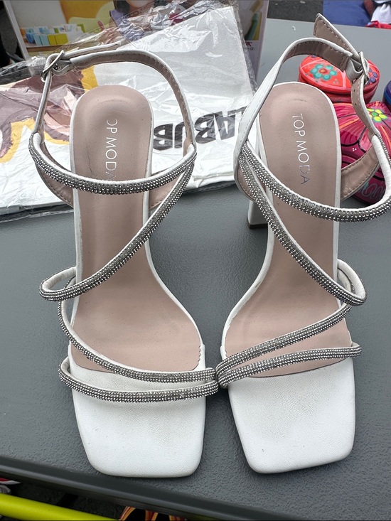 TOP Moda Shoes - TOP Moda White Strappy Heeled Sandals with Silver Trim
